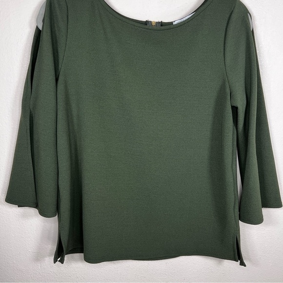 SMALL GREEN ENVELOPE OLIVE GREEN BLOUSE SLIT SLEEVE STRETCH - Picture 4 of 11